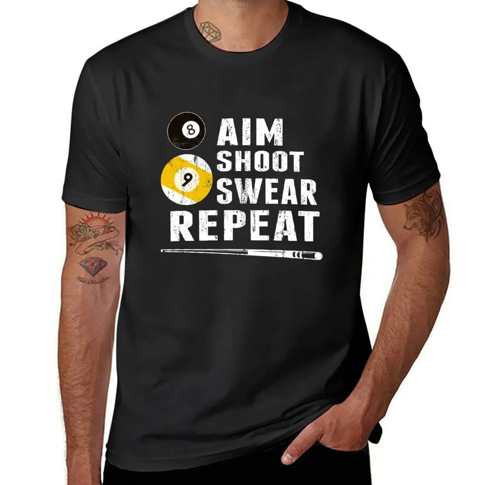 Funny Billiards Pool Players Tshirt Aim Shoot Swear Repeat Billiards T-Shirt Blouse sports fans sweat shirts, men