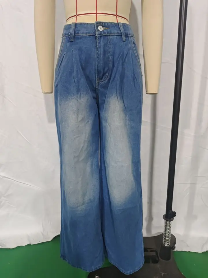 Jean droit délavé pour femmes, pantalon décontracté en Denim, jambes larges, ample, taille haute, Cowboy, Baggy, 2026