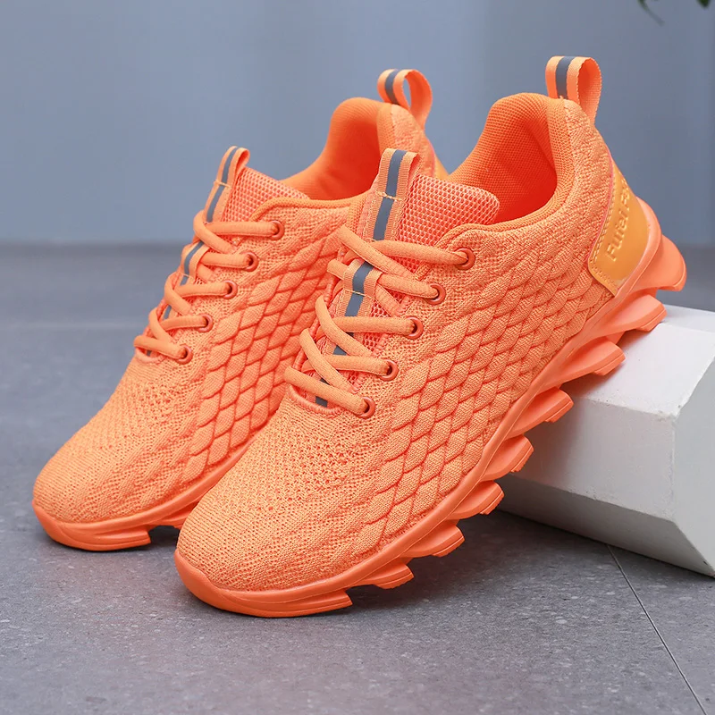 Hot Sale Orange Men's Casual Sneaker Knit Breathable Lightweight Sneakers Men Comfort Lace-Up Sports Shoes Man zapatillas hombre