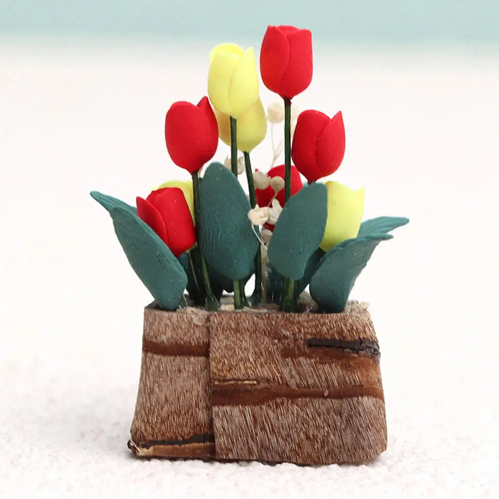 

1:12 Miniature Flowerpot Bonsai Decor Resin Potted Plant Ornament for Dollhouse Accessories Micro Landscape Home Office Desktop