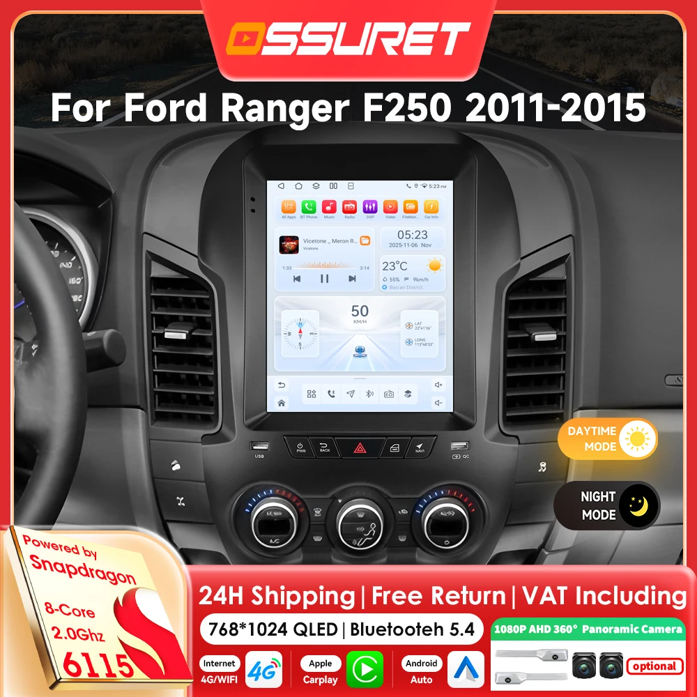 9,7-Zoll-360-Kamera-Auto-Intelligentes-System für Ford Ranger F250 2011 - 2015 Carplay Android Auto Radio 6115 8-Kern-Multimedia-Player