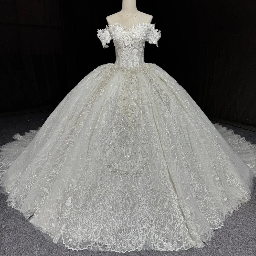

Elegant Wedding Dress Sweetheart Off Shoulder Embroidery Appliques Lace-Up Back Customizable Vestido Novias