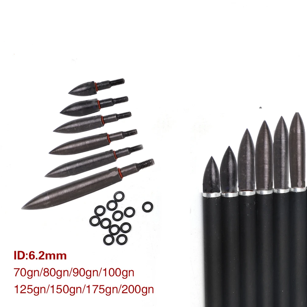 

24PC ID6.2mm Threaded Black Arrowheads Archery Counterweight Replaceable Bow Arrowheads for Archery