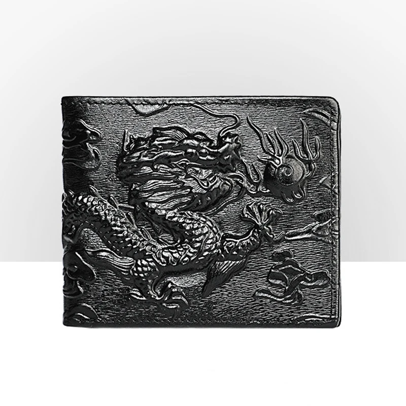 

High Quality Genuine Leather Short Wallet 3D Dragon Style Card Wallet 2025 Vintage Bifold Small Purse for Man Male Gift Purses