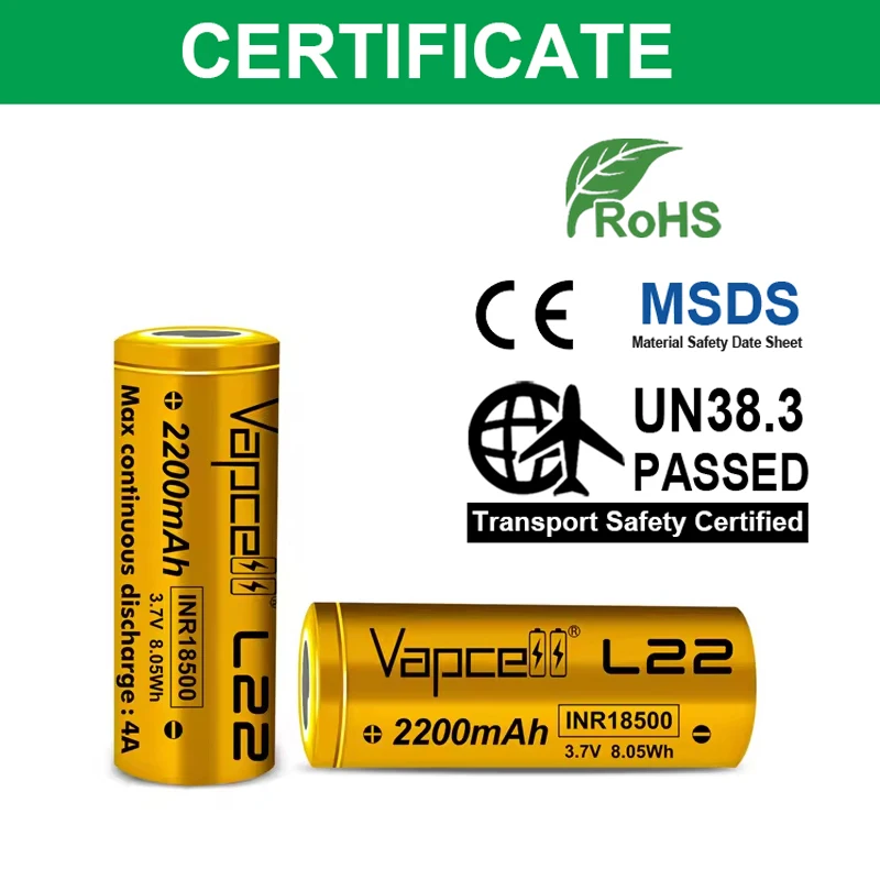 1-10 Uds Vapcell L22 INR 18500 2200mah batería 4A 3,7 V baterías de litio recargables de alta calidad para juguetes eléctricos para niños
