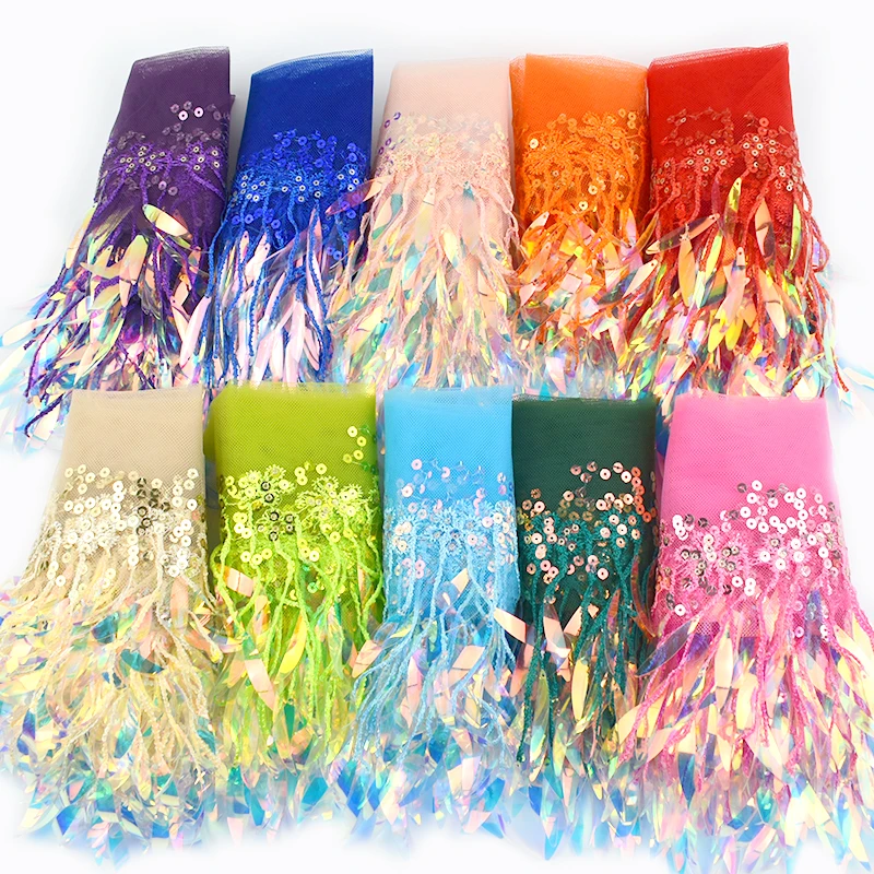 5/10Yards 28cm paillettes gland maille glands frange dentelle garniture tissu pour vêtements de mariage rideau franges garnitures bricolage accessoires