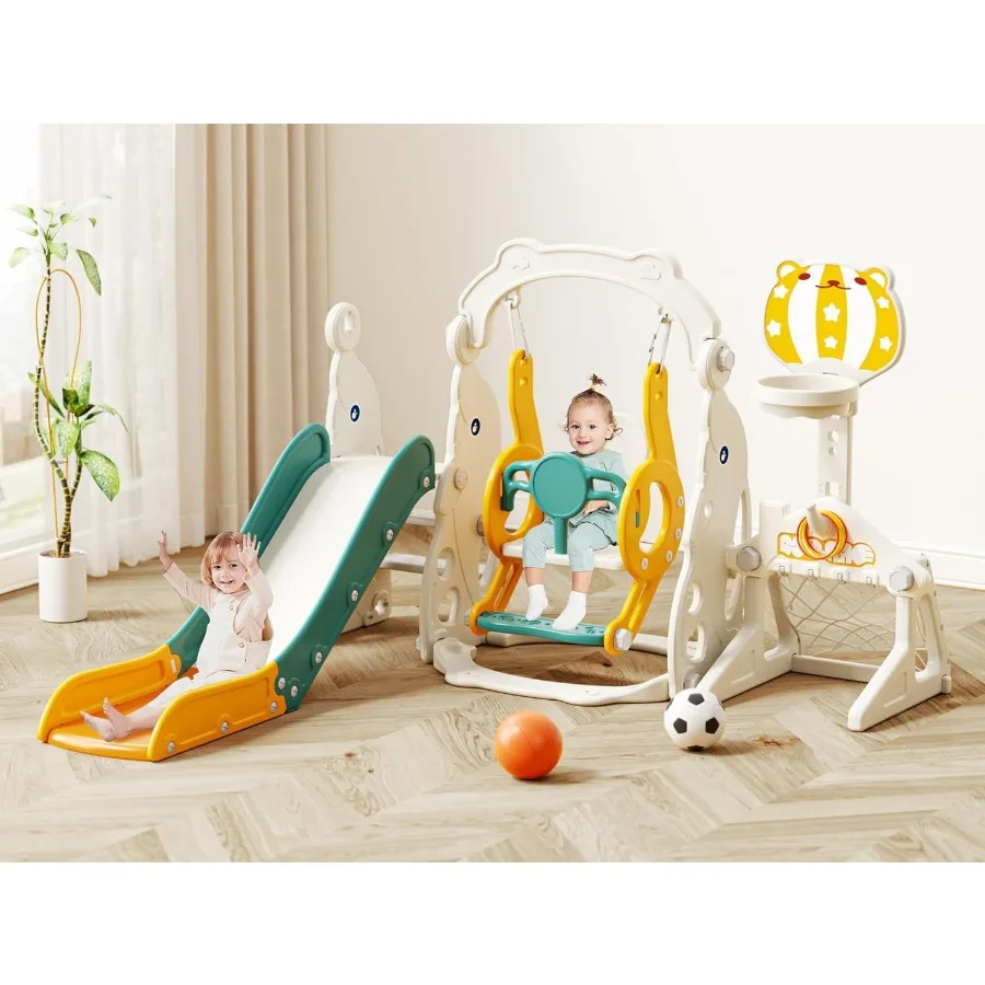 Ensemble toboggan et balançoire 6 en 1 pour tout-petits, ensemble de jeu d'extérieur pour tout-petits, 13 jouets grimpeurs pour bébés de 1 an, toboggan d'intérieur