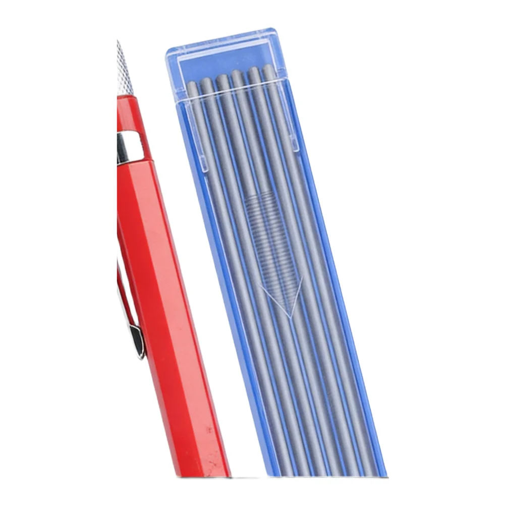 Red Mechanical Welders Pencil with 12PCS Silver Streak Refills, Metal Marker with Built in Sharpener and Pocket