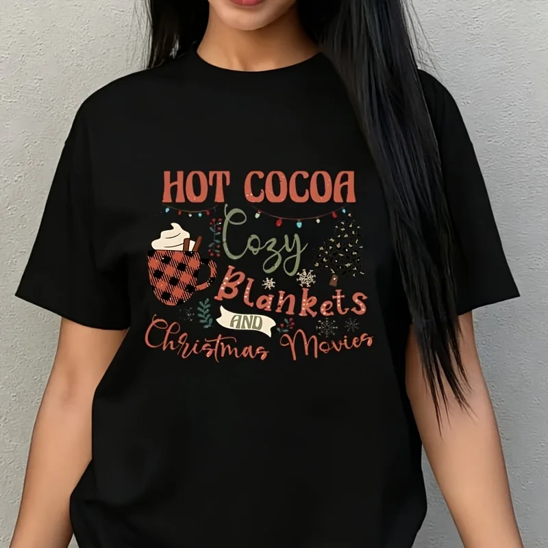 Hot Cocoa&Merry Christmas Women's Plus Size T-Shirt 100% Cotton 220g