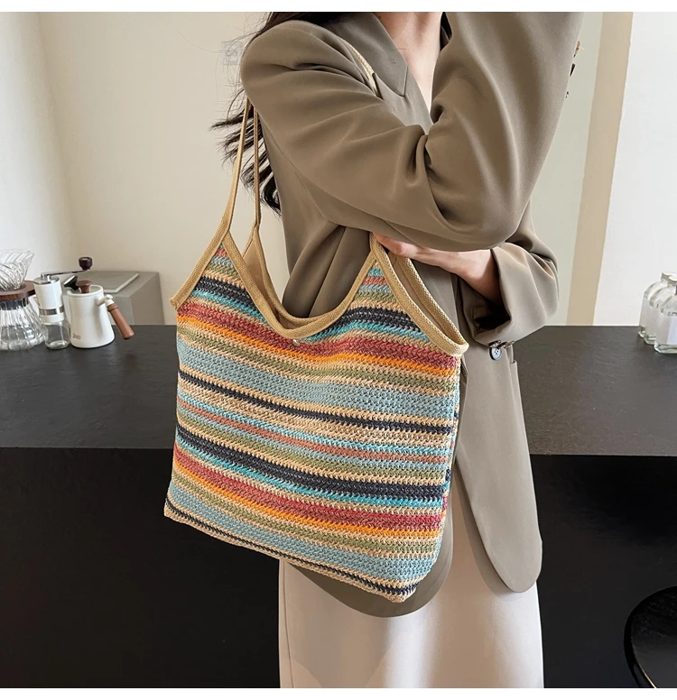 2024 New Fashionable Simple Shoulder Bag High Quality Large Capacity Tote Bag Striped Design Buckle HOT SALE Handbag