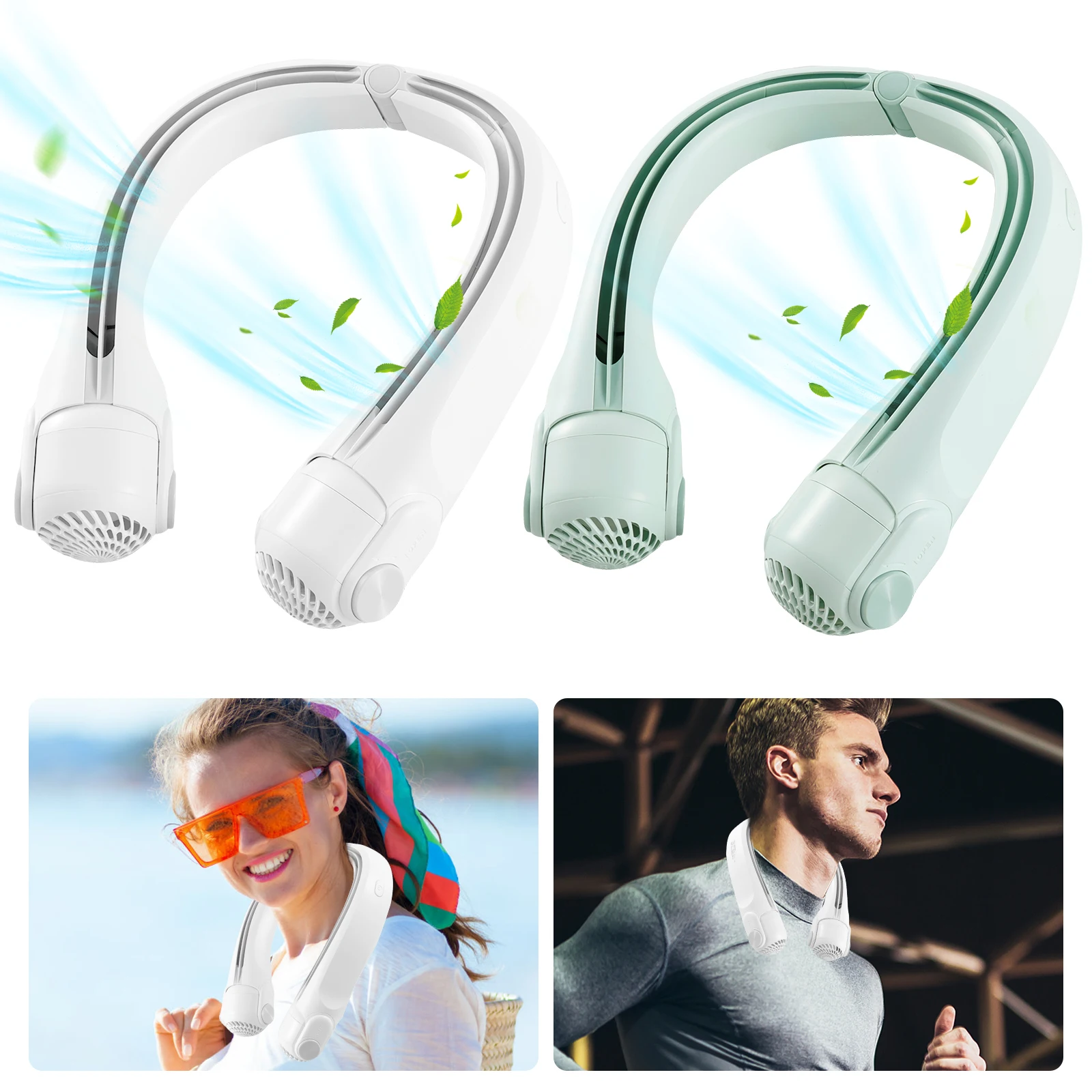 

Portable Neck Fan 2400mAh Wearable Personal Fan 3 Adjustable Speeds Neck Cooling Fan Quiet Hanging Neck Fan Comfortable Wearing