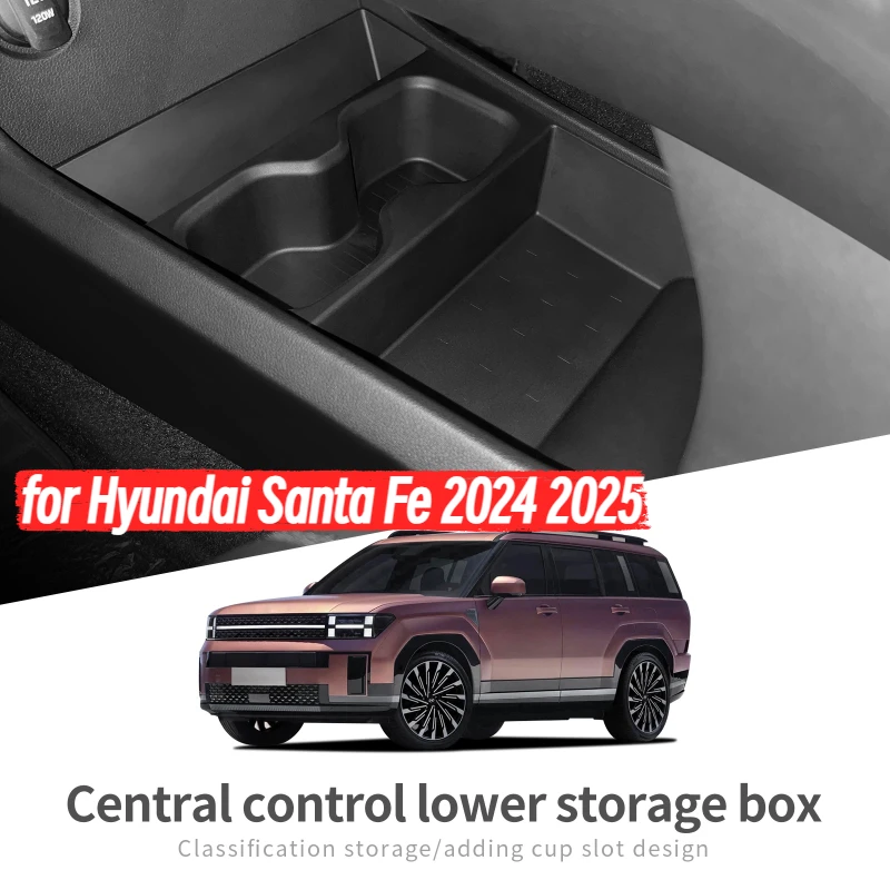 

for Hyundai Santa Fe 2024 2025 Car Central Lower Layer Storage Box Cup Holder TPE Organizer Tray Accessory for Hyundai Santa Fe