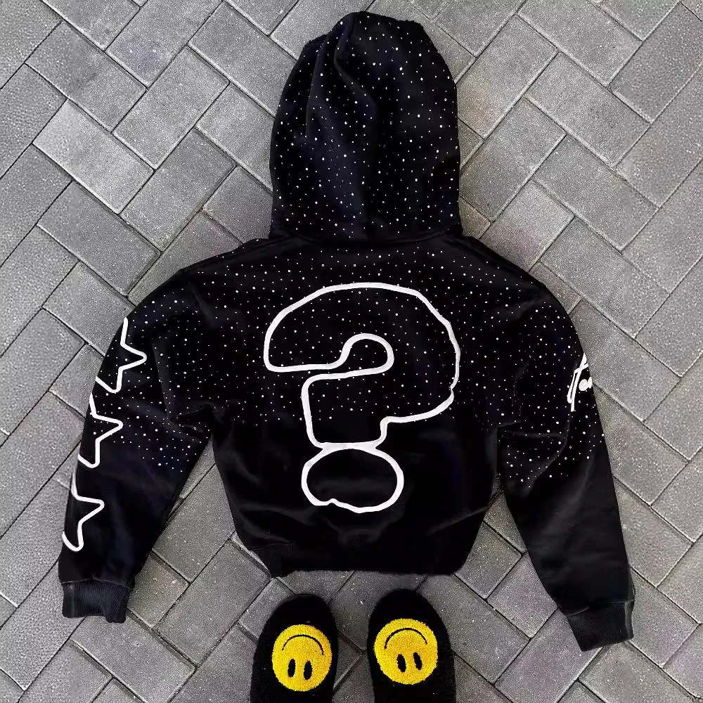 Y2k Vintage High Street Polka Dot Printed Jacket For Couples Loose Fit Autumn Hip-hop Fashion Hoodie Zipper Jacket Street Wear