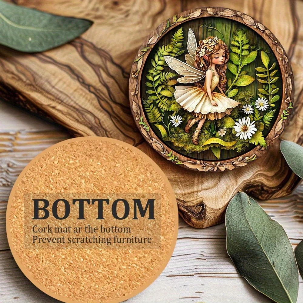 6 قطع 2D الوقايات الخشبية الأخضر قزم نمط موضوع سطح المكتب الحصير الحرارة ديكور المنزل القهوة القدح الوقايات لمطعم مكتب