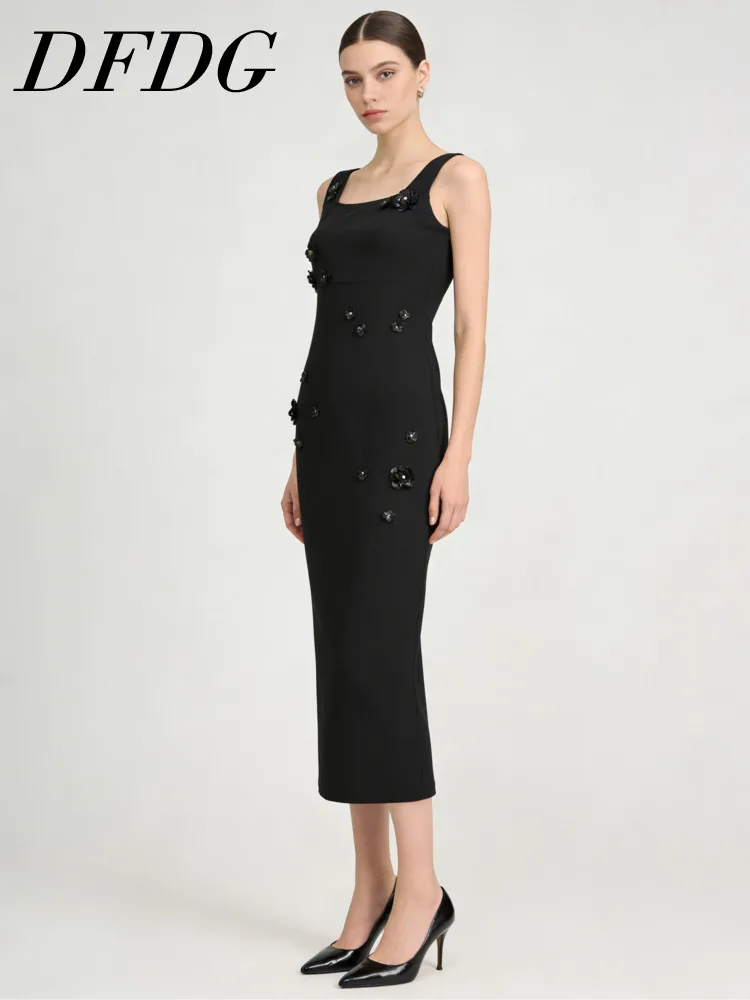 

Женское платье DFDG весна-лето без рукавов с 3D цветами, приталенное, элегантное, для вечеринок, модное, трендовое, 2026