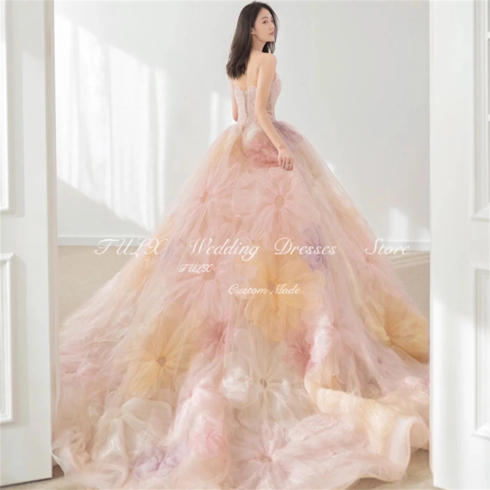 TULX Colorful Wedding Dresses Korea Photo Shoot Gorgeous Corset Bridal Gown Strapless A-line Chapel Train Ball Gown Corset Back