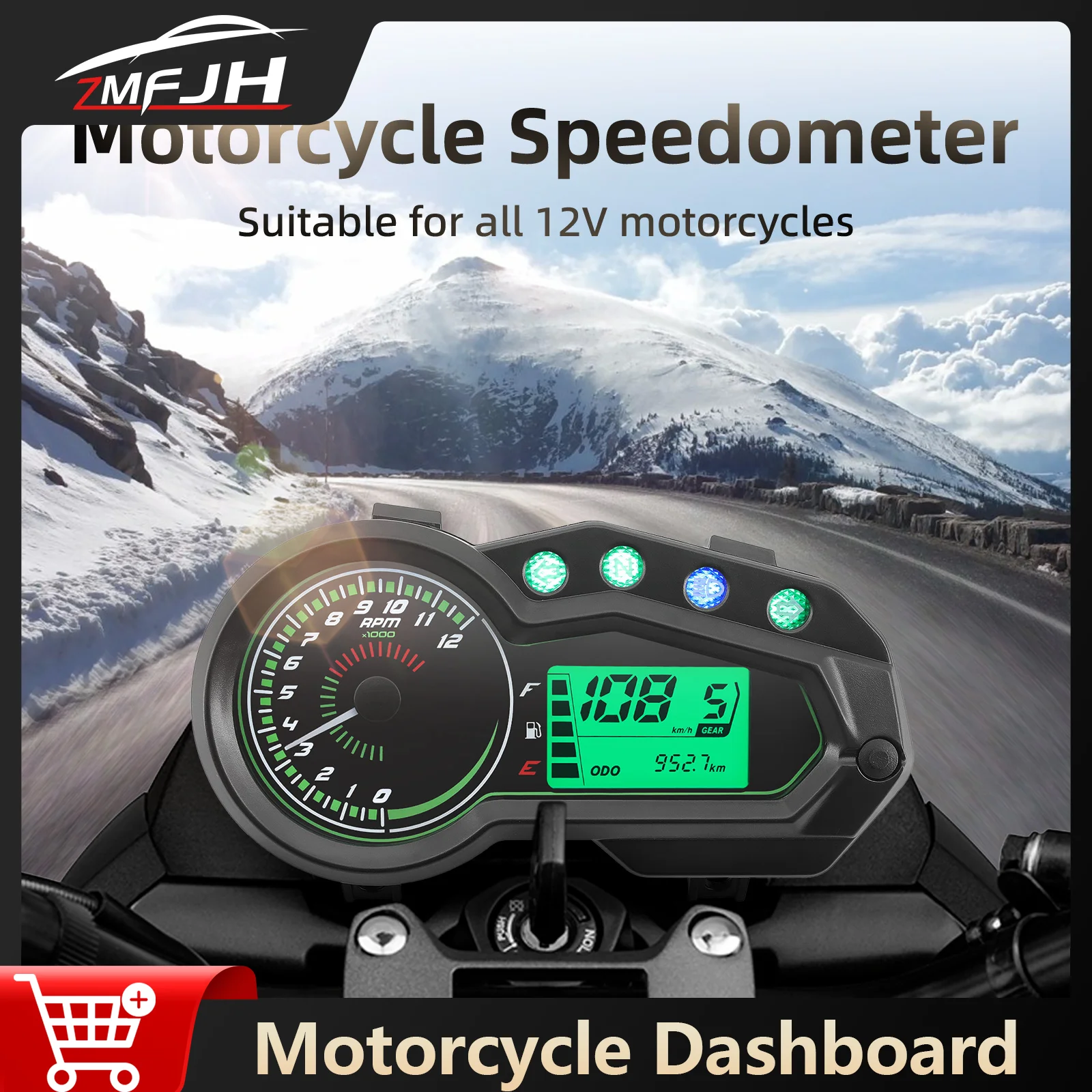 

Motorcycle Meter LED Speedometer Trip ODO 12000 RPM Tachometer Gear Fuel Level Gauge Multifunctional Indicator Universal