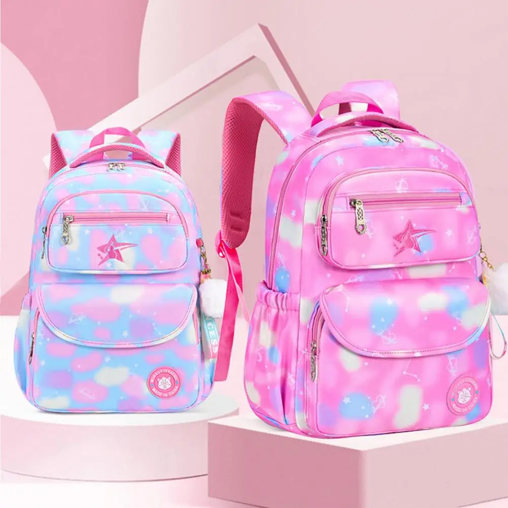 6-12 Years Girls Schoolbag Gradient Color Print Large Capacity Multi-pockets Primary School Kids Students Bookbag School Supply