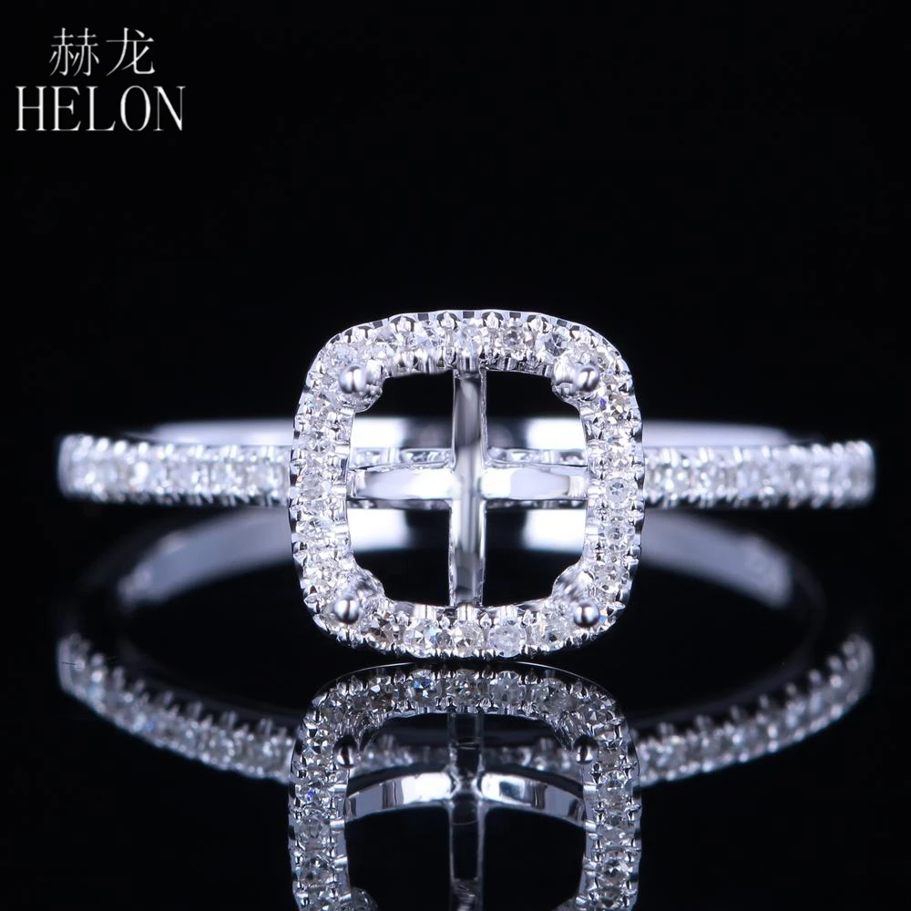 

HELON Cushion 6x6mm Solid 14K White Gold 0.2ct Natural Diamonds Semi Mount Engagement Wedding Ring For Women Trendy Fine Jewelry