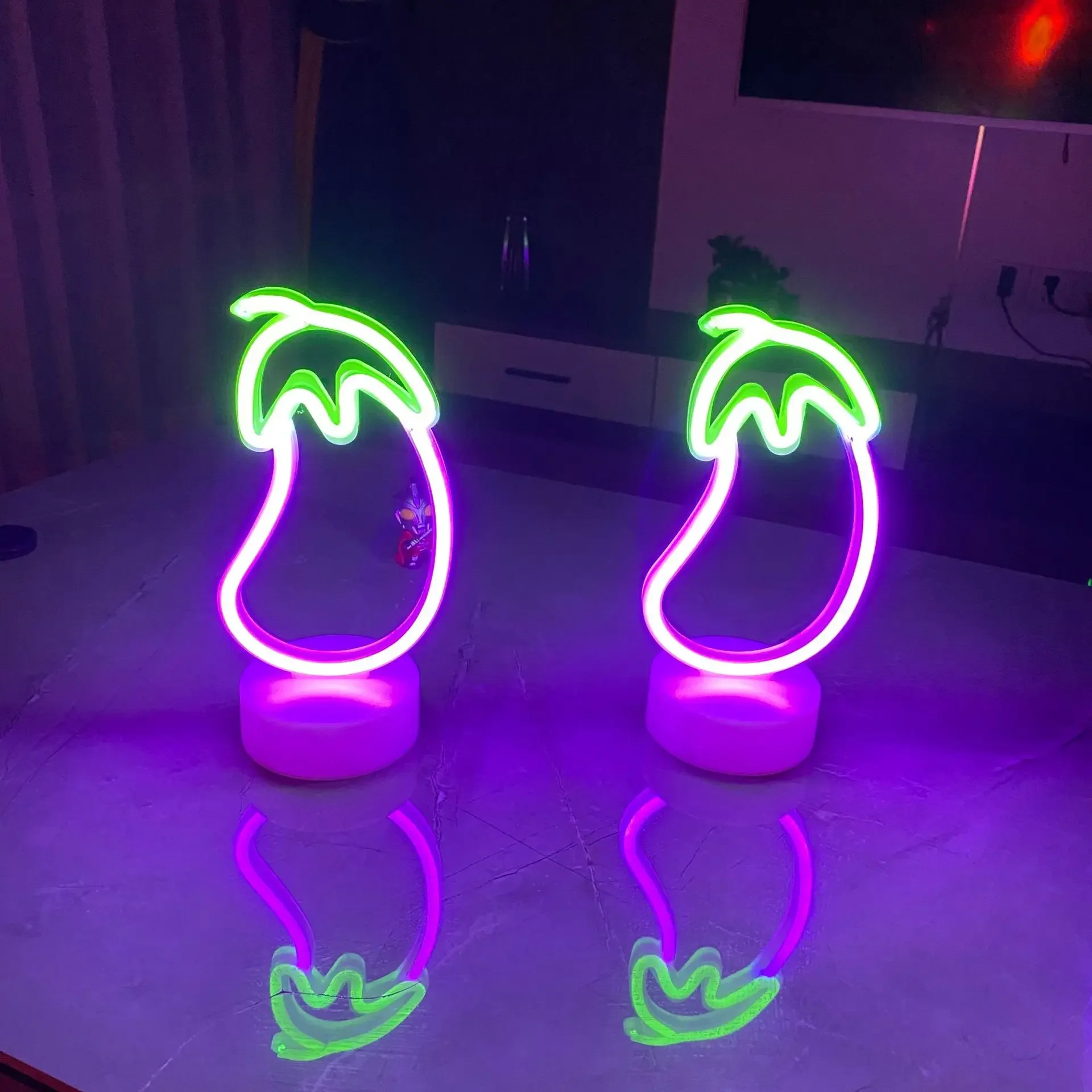 LED Eggplant Flamingo Neon Signs Light Room Wall Decor Acrylic Fruit Night Light for Bedroom Wedding Party Christmas Decorations