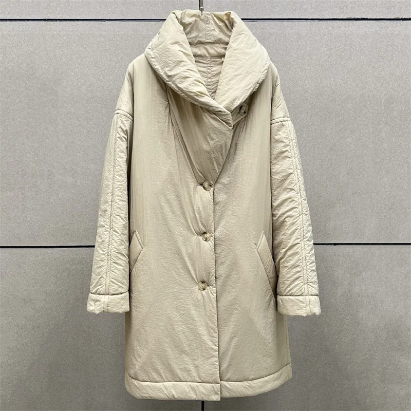 women's winter jacket 2026 New Single breasted Loose Long Women's Cotton Jacket Lapel women's coat y2k Women's padded jacket