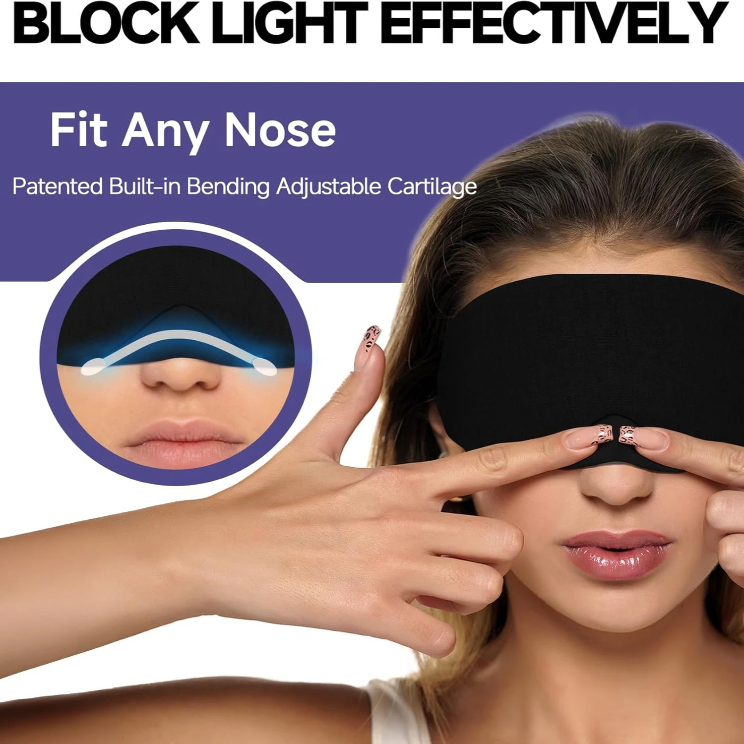 LUNA SLEEP Cotton Sleep Eye Mask, Light Blocking with Adjustable Nose Bridge Soft Night Eye Mask for Men Women, Shift Work, Naps