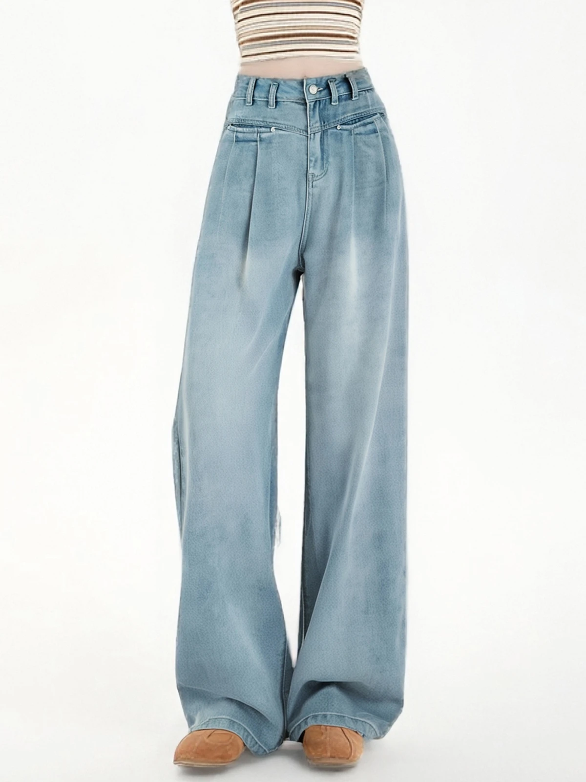 

ZHISILAO Classic High Wiast Wide Leg Jeans Women Vintage Blue Full Length Denim Pants Streetwear Summer 2025
