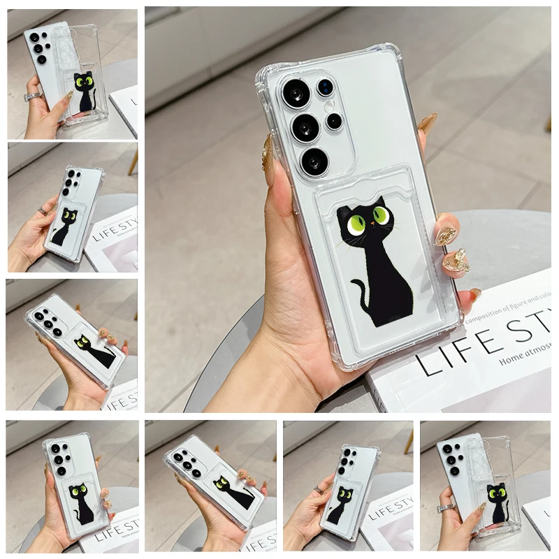 Cute big eyed kitten for Samsung Galaxy S25 Ultra S20 FE S21 S22 + S23 Plus S24 S26 softshell Transparent card pack phone case
