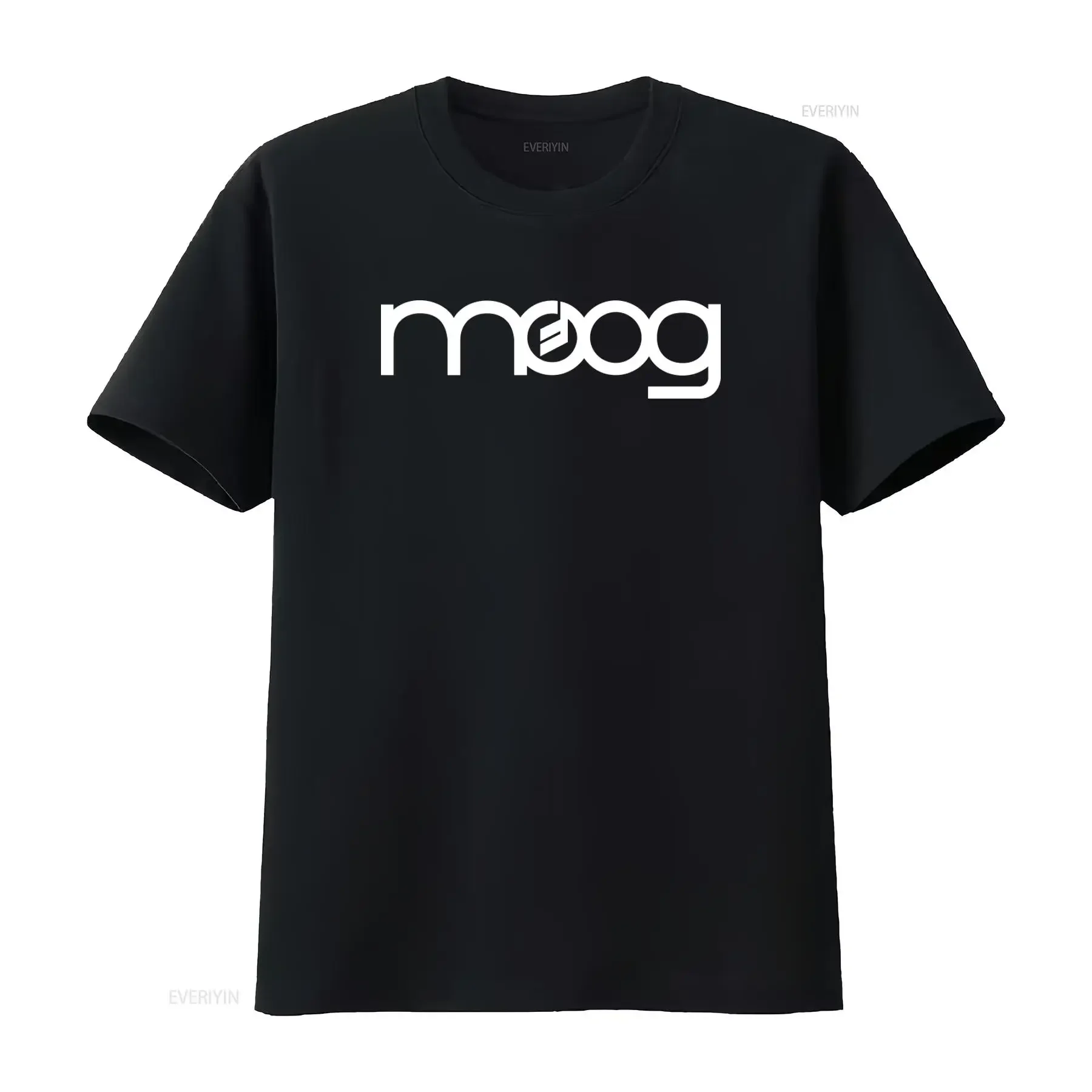 Camiseta negra Moog con logo de sintetizador, para DJ, EDM, producción musical, estilo vintage, versátil, streetwear, elástica y cómoda