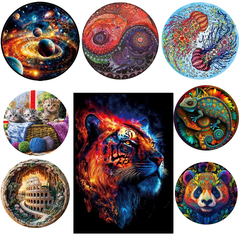 Wooden Animal Puzzle for Adult Kids Tiger Jigsaws Holiday Gifts Intelligent Family Party Games Moderately Difficult Wood Puzzle