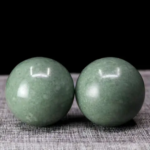 Chinese Style Natural Lushan Green Jade Hand Massage Balls Lucky Fortune Blessing Health Care Exercise Balls For Elderly Fathers