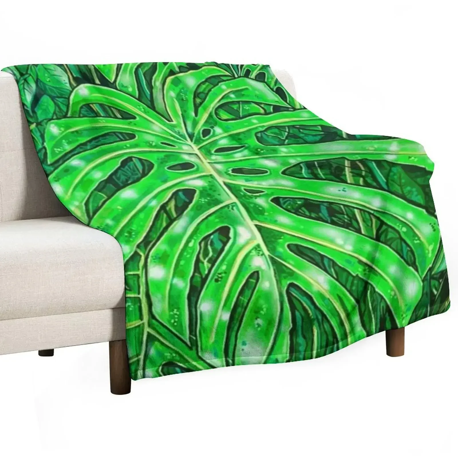 super green tropical leaves art print Throw Blanket Beach Decorative Sofa Soft halloween Moving cosplay anime Blankets