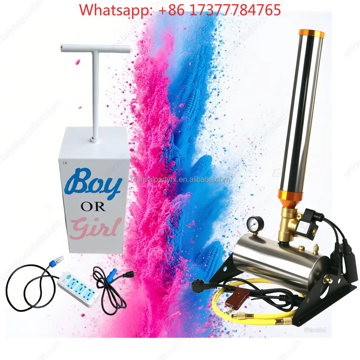 Pink Blue Boy Girl TNT Colorful Powder Confetti Cannon Machine Remote Control Gender Reveal Smoke Cannon Electric Dry Ice Metal