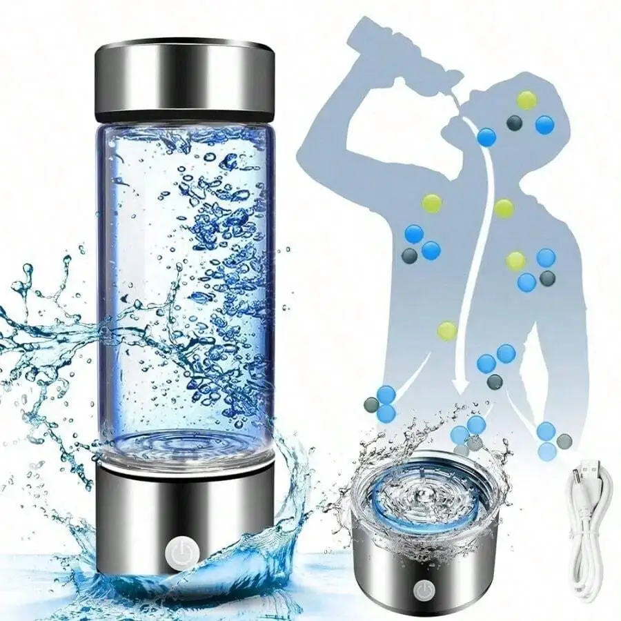 Generatore di Acqua Idrogenata Portatile, Borraccia Ionizzatrice Alcalina Ricaricabile USB per Acqua Ricca di Idrogeno