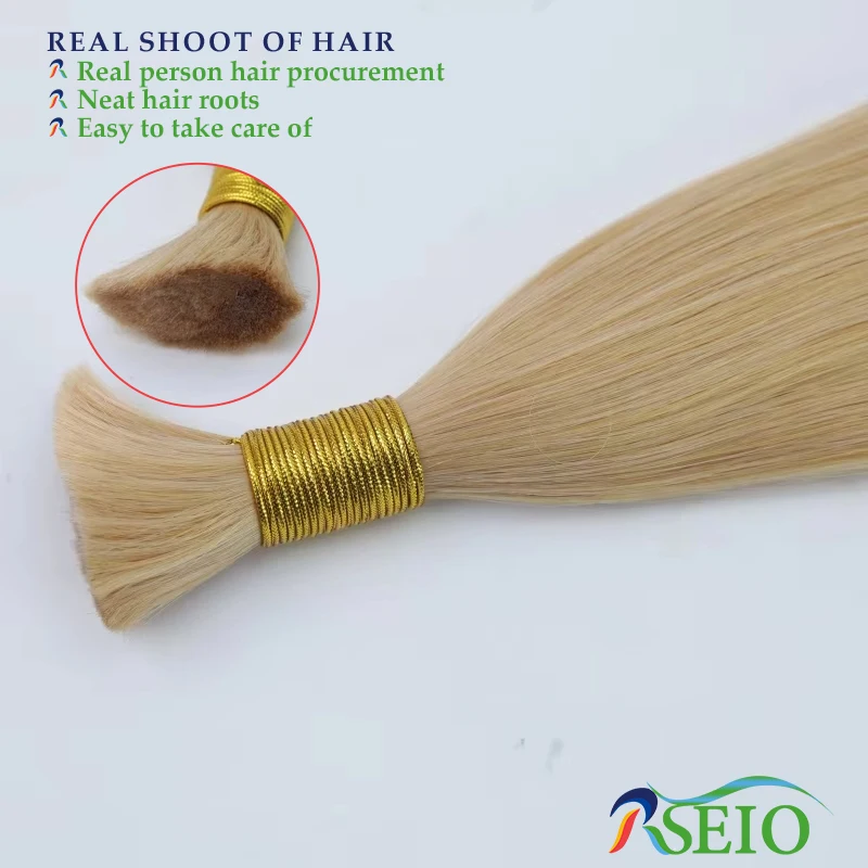 RSEIO Bulk Hair Extensions Human Hair 100% Real Hair Black Brown Blonde 613 Color  For Salon 16-24inch For Women