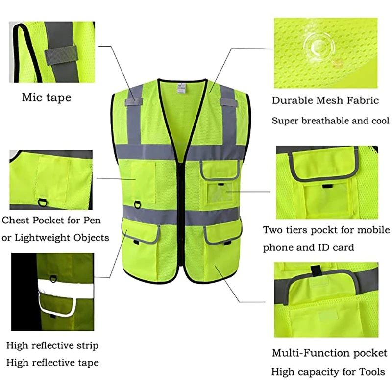 Mens Mesh Safety Work Vest Construction Work Clothes Reflective Orange Vest