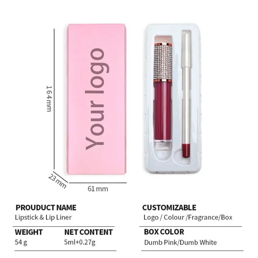 Custom 12colors Non-stick Cup Liquid Lipstick & Lipliner Kit Matte Waterproof Easy To Wear Long Lasting Sexy Lips Set Bulk