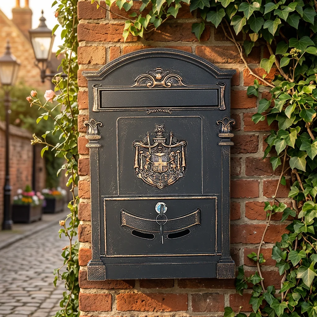 hm-Traditional European Style Aluminum Outdoor Wall-Mounted Mailbox Waterproof Weather Resistant Features Powder Post Apartment