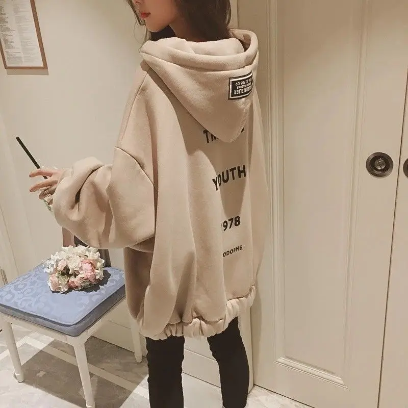 

Fashionable Fleece Lined Jacket Korean Style Sweatshirt Warm Loose plus Size Zipper Cardigan Spring Autumn New Arrival for St...