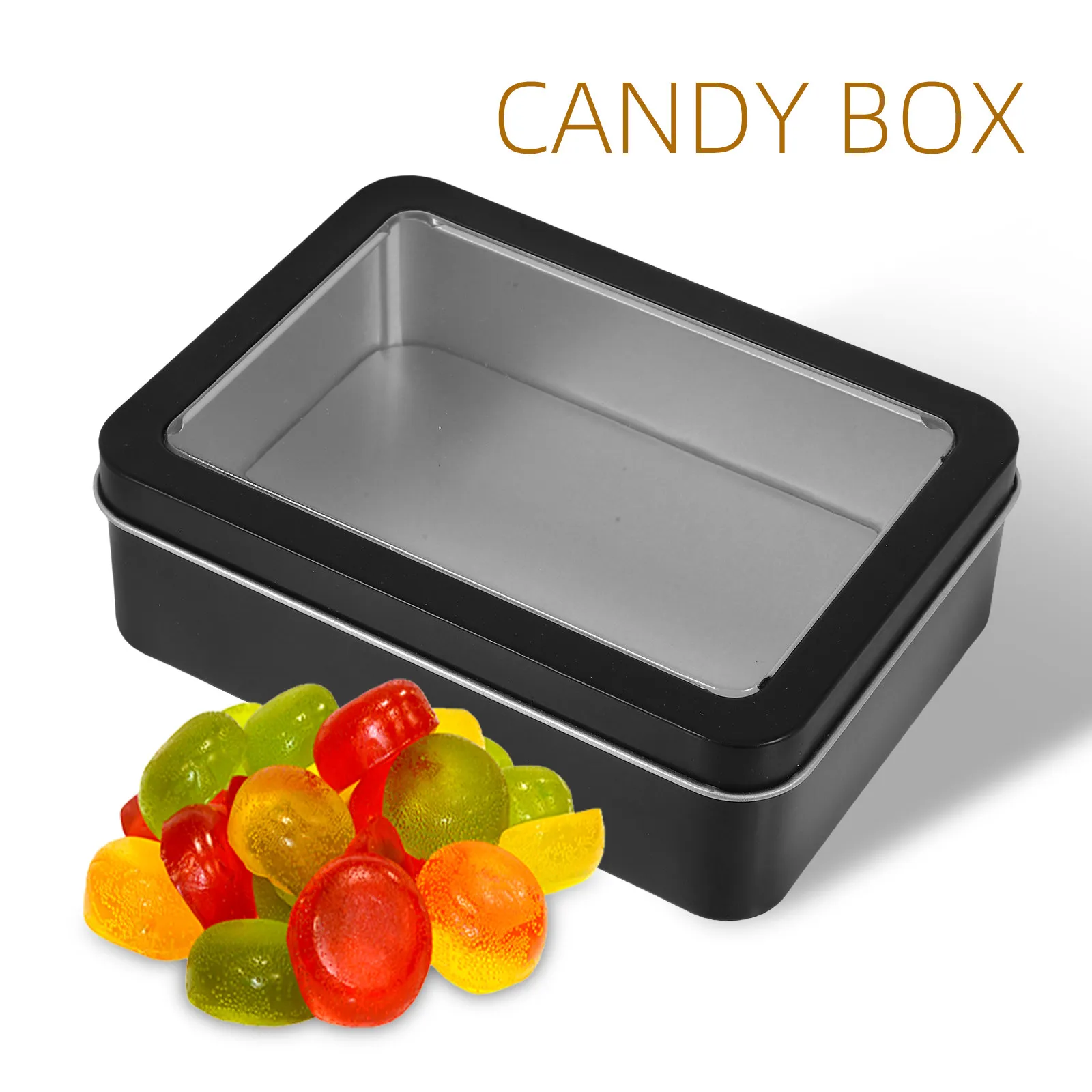 4Pcs Tinplate Rectangular Tin Box with Clear Lid Compact Sturdy Snack Storage Container for Biscuits Candies Small Household