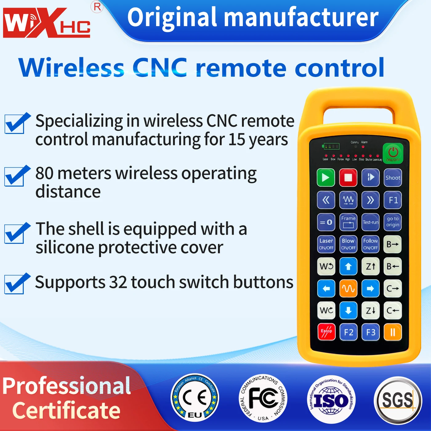 XHC Factory Supply Linux Use Rechargeable &Programmable CNC Remote Control for CNC Engraving Machine with 32 Press Buttons