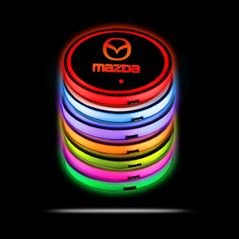 1pcs 7 Colors Car USB Charging LED Lights Water Coaster Cup Mat For Mazda 3 5 6 CX-3 CX-4 CX-5 CX-7 CX-9 Axela 6 323 626 RX8 7