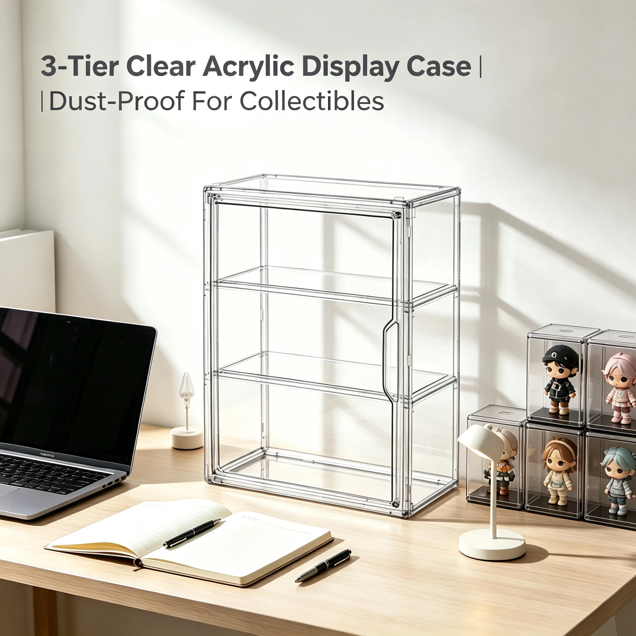 3‑Tier Clear Acrylic Showcase Cabinet, Dustproof Desktop Storage Organizer for Collectible Dolls, Blind Box Figures & Mini Models