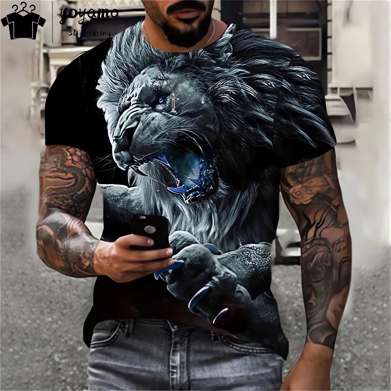 3D Printed Tiger Pattern T-shirt Top Fashion Men\'s Animal Pattern T-shirt Super Street Headwear Round Neck Fashion Clothing