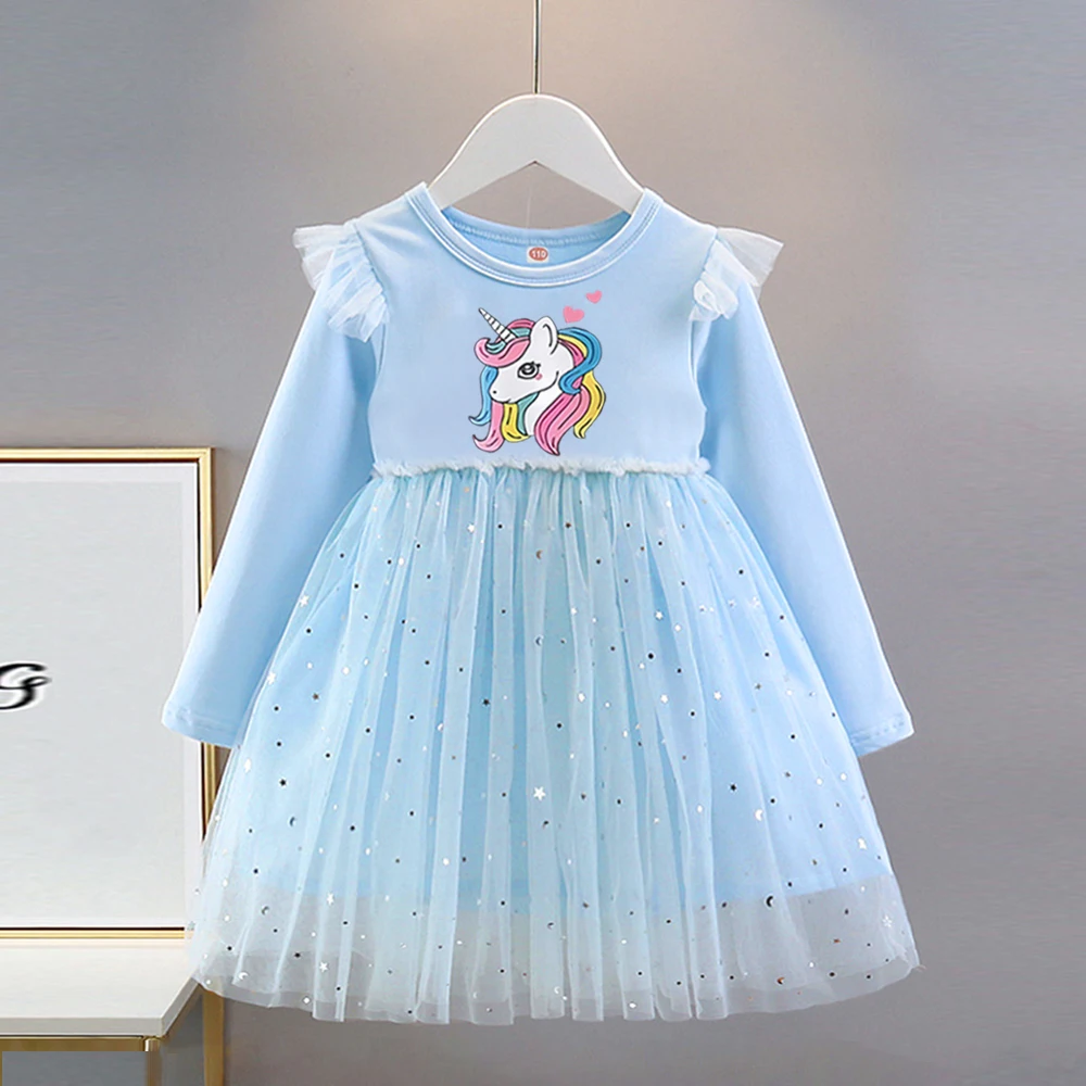 

Girls Clothes 2025 New Princess Dresses Long sleeves Kids Dress Unicorn Party Baby Dresses for Children Clothing Fashion 2-8T