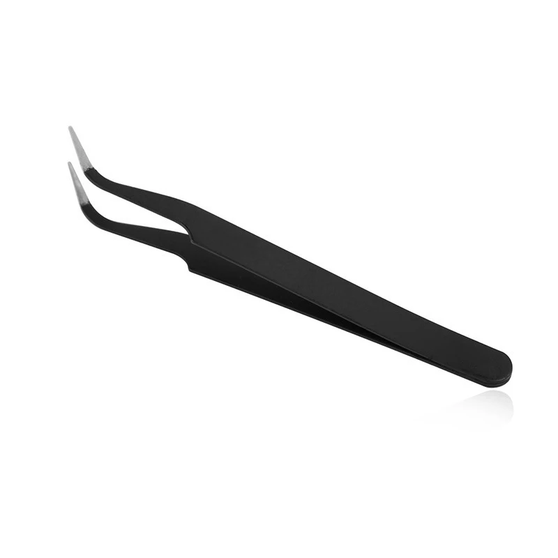 Professional Black Straight Curved Acrylic Tweezers Nail Art Rhinestones Sequin Decoration Stainless Steel Eye Brow Clips