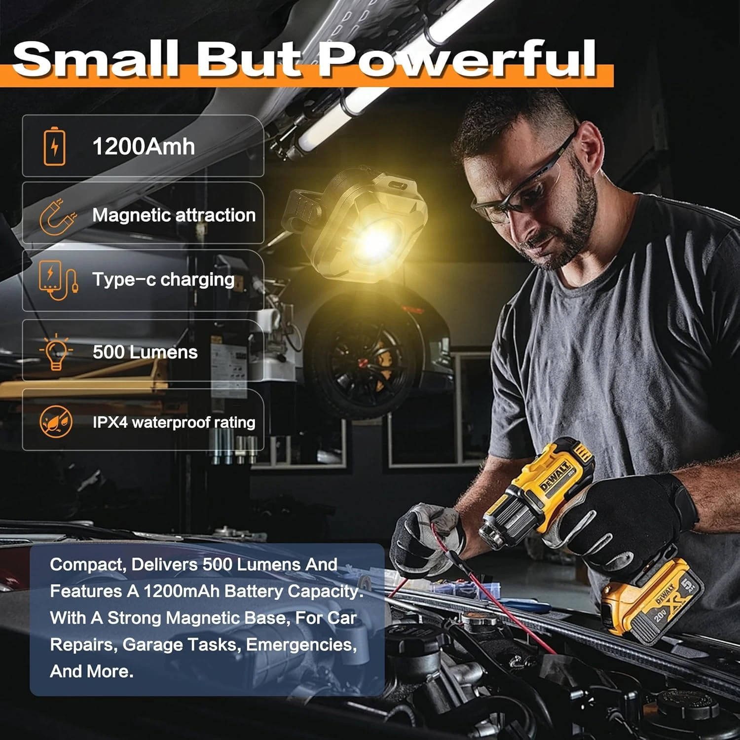 Liitokala Lii-986 Мини 500 люмен 1200 мА Магнитный светодиодный рабочий фонарь Перезаряжаемый ремонт автомобиля Аварийный.