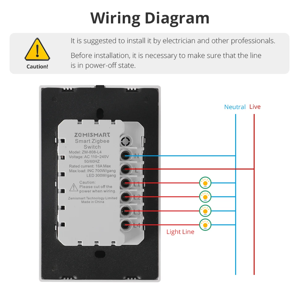 Zemismart Zigbee Smart Wandlichtschalter Aluminiumlegierung Panel Neutralleiter Erforderlich 1 2 3 4 Fach Kompatibel mit Tuya Smart Life App ZM-808 – Detail 13