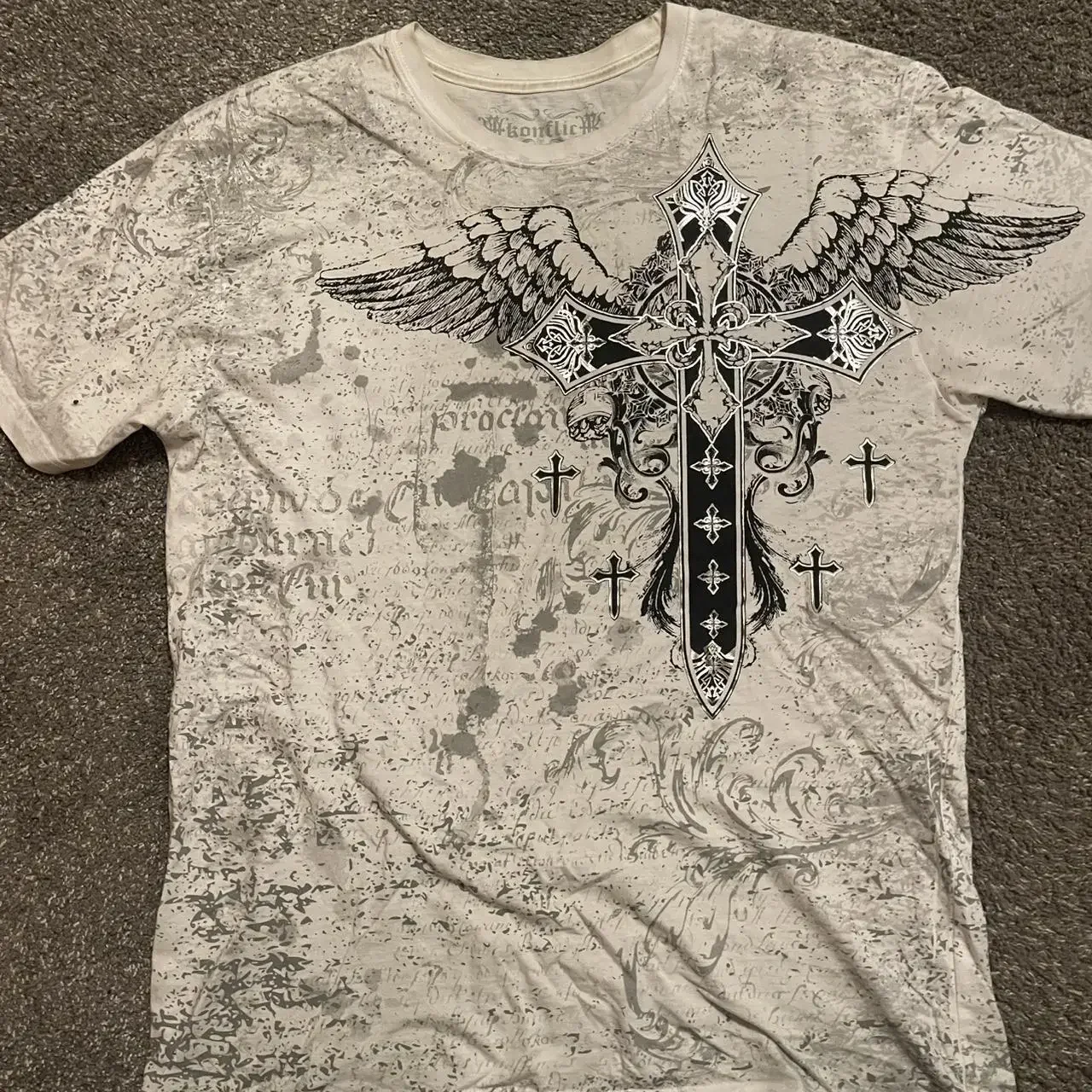 imited Stock Men's Harvester Skull T-Shirt Gothic Wings Cross Print  Vintage Streetwear Soft Breathable FabricL
