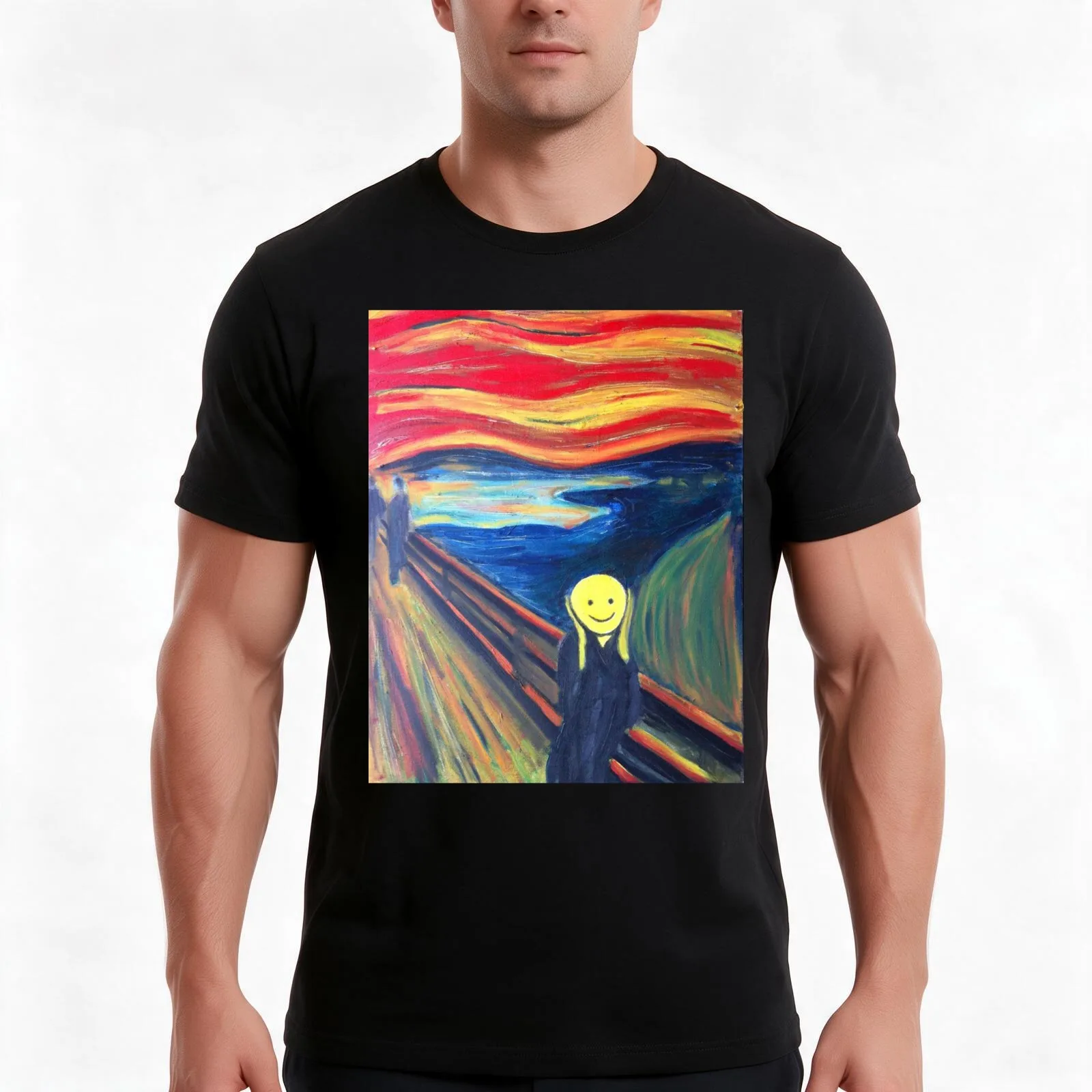 The Smile (The Scream, after Munch) T-Shirt, Summer Casual Cotton Tee, Oversized Streetwear Tops, Vintage Graphic Print